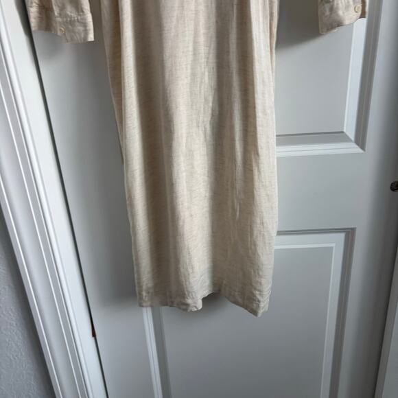 By Anthropologie V-Neck Knot Front Linen Midi Dress 6P Cream Minimalist Neutral - Picture 7 of 13